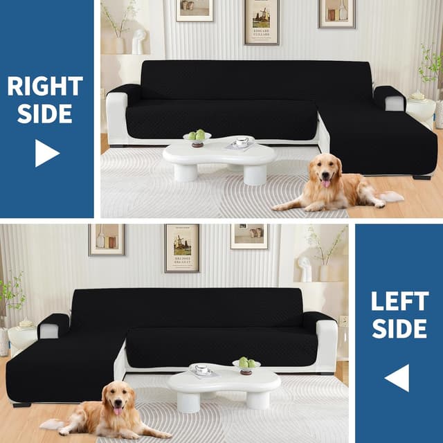 Detalle de YSTELLAA Copridivano impermeabile per chaise longue angolare reversibile (2 posti con penisola, L 210 cm) nero