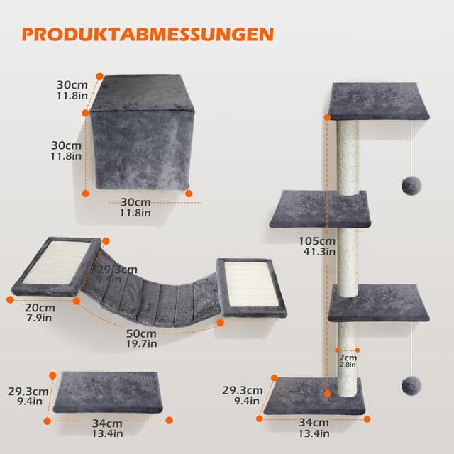 Thumbnail 6 de Thihome Katzen-Kletterwand Set (10-teilig) mit Hängebrücke, Kratzbrettern und Schlafhöhle