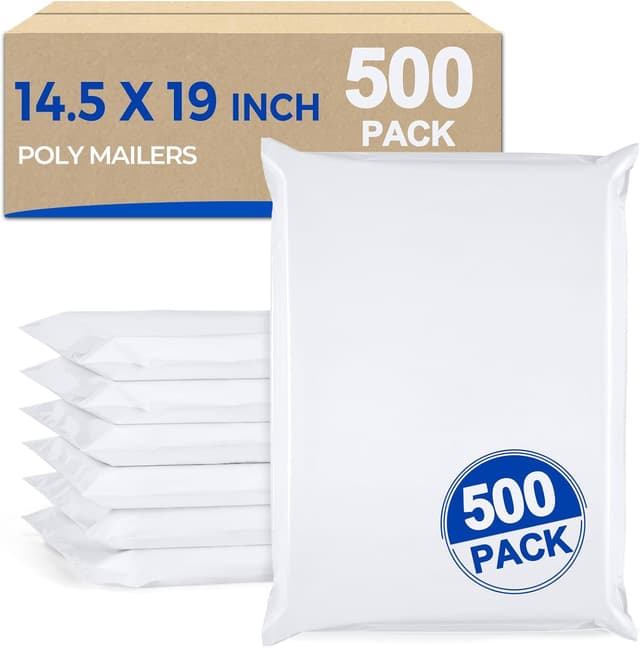 Detalle de Switory 500 Pack Waterproof Poly Mailers, White 14.5 x 19 Inch Postage Bags