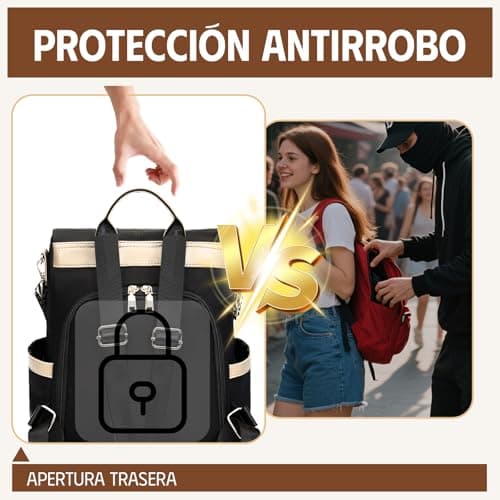 Detalle de ONETOALL Bolso Mochila Mujer antirrobo impermeable convertible con bolsillos RFID (negro)