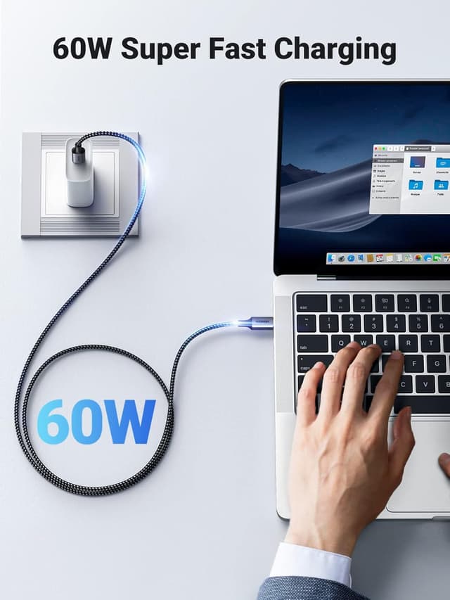 Detalle de UGREEN USB C to USB C Charger Cable 60W 1M ⚡