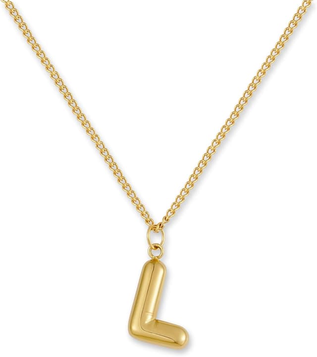 Detalle de GD GOOD.designs Collana Lettera Oro Bubble con iniziale in acciaio inox placcato oro 18K, resistente all’acqua