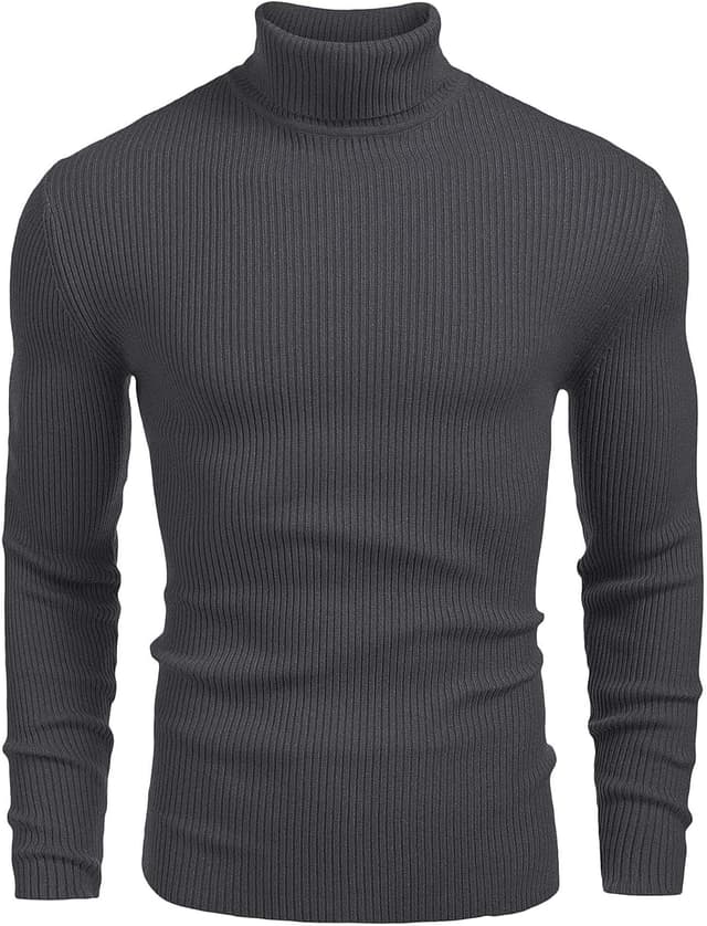 Detalle de COOFANDY Maglione da uomo a collo alto con maniche lunghe in maglia fine slim basic