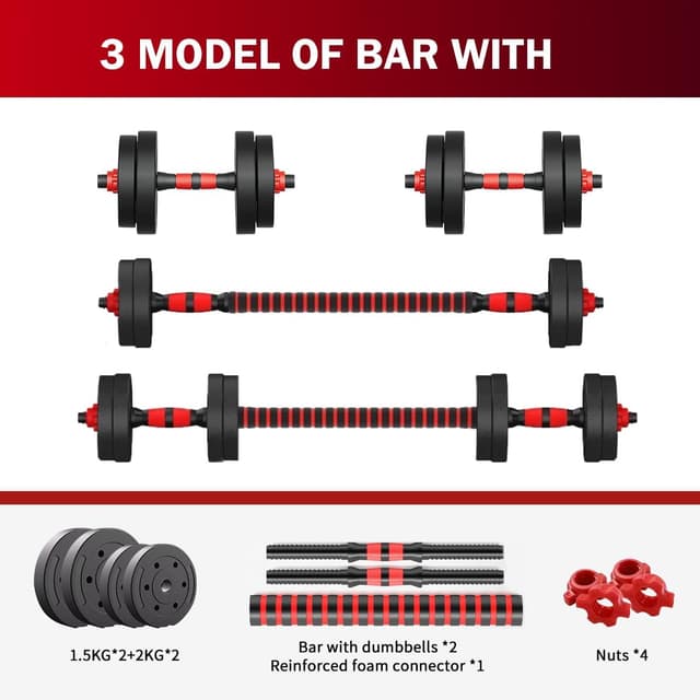 Detalle de Quick adjustable 2-in-1 dumbbell/barbells set Weights 15KG with connecting rod (compact home fitness)