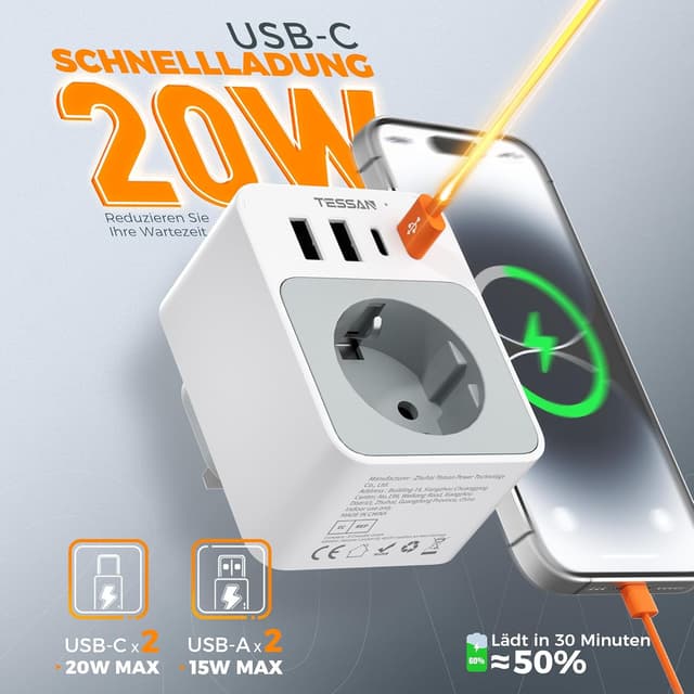 Detalle 2 de TESSAN Adaptador Enchufe UK 3250W