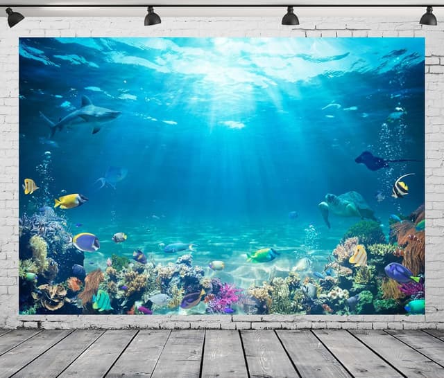 Detalle 2 de BELECO Underwater World Backdrop (1.5x1m) polyester fabric for sea-themed photo shoots