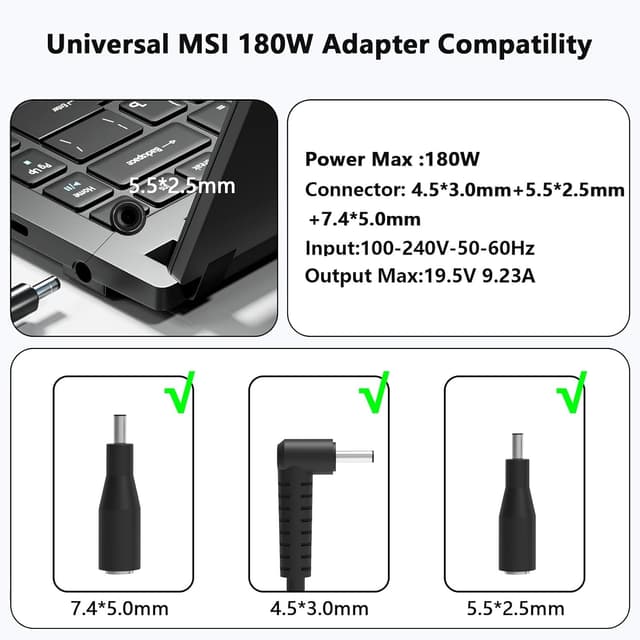 Detalle 2 de MAXPOR 180W laptop charger for MSI