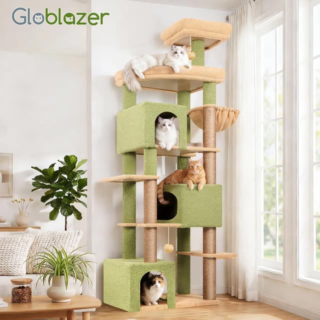 Thumbnail 6 de Globlazer Tiragraffi per Gatti Cactus Verde XXL alto 203 cm con 3 grotte, piattaforma e 6 tiragraffi in sisal