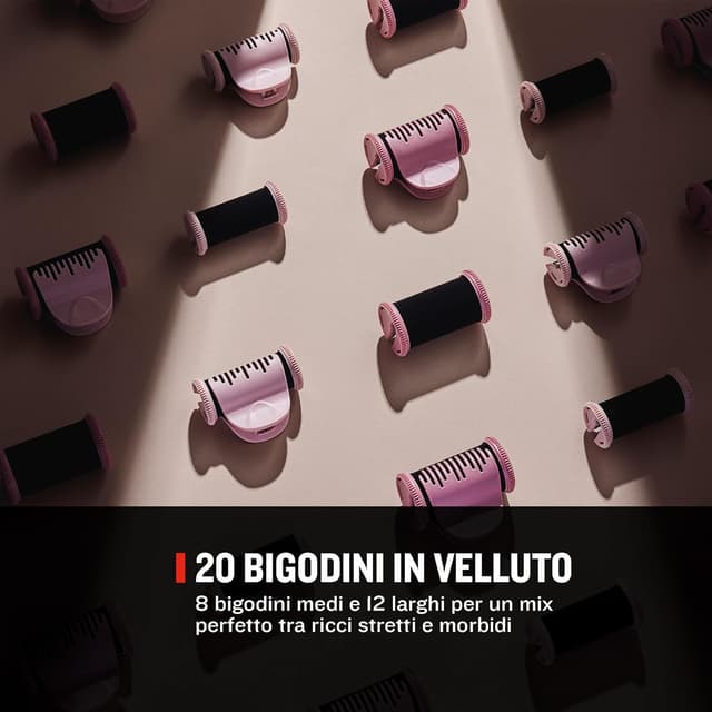 Detalle de Remington Bigodini Riscaldabili PROLux H9100 con tecnologia OPTIheat e 20 bigodini in velluto (25 mm e 32 mm) rosa/nero