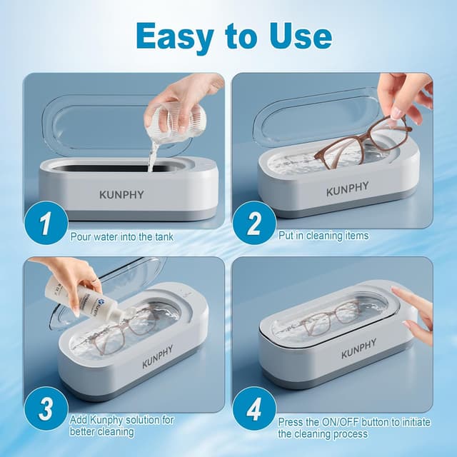 Thumbnail 6 de KUNPHY Ultrasonic Jewellery Cleaner (12oz, 46kHz) – one-touch ultrasonic cleaner for rings, glasses & more