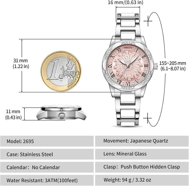 Detalle de NIBOSI Orologio da donna analogico al quarzo con quadrante diamantato e lunetta con dettagli luminosi