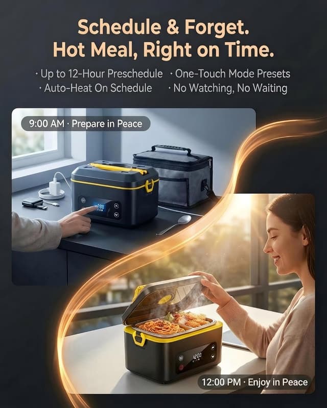 Detalle de RUDAP Cordless Electric Lunch Box (24000mAh) – 1.2L Portable Food Warmer with 5 Heating Modes