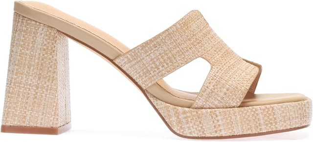 Detalle 2 de Monrovia Raffia Heeled Sandals for Women with Platform Wedge Slip-On Block Heel