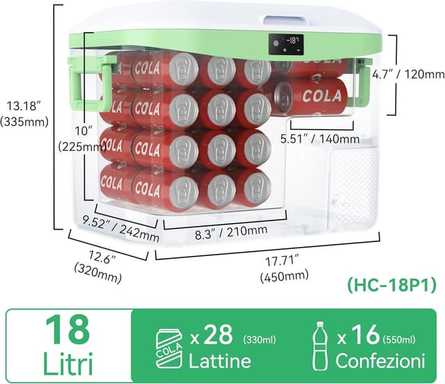 Detalle de BINGI Frigorifero portatile auto 18L con compressore (fino a -18°C) 12V/24V/220V per camper e viaggi