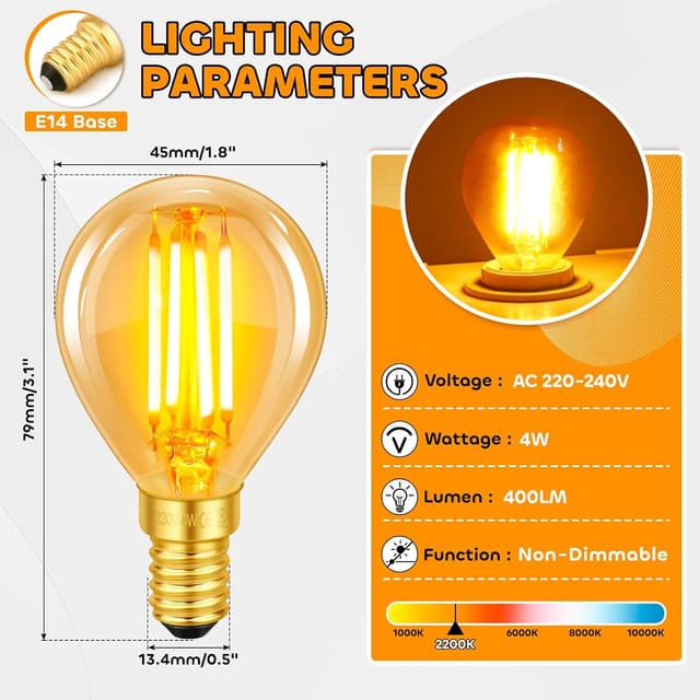 Detalle 2 de E14 LED Vintage Glühbirne 4W G45 Bernstein