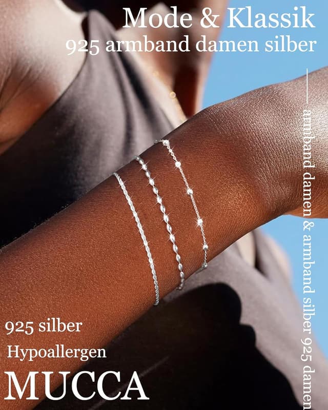 Detalle de MUCCA lot de 3 bracelets empilables en argent 925 pour femme, réglables