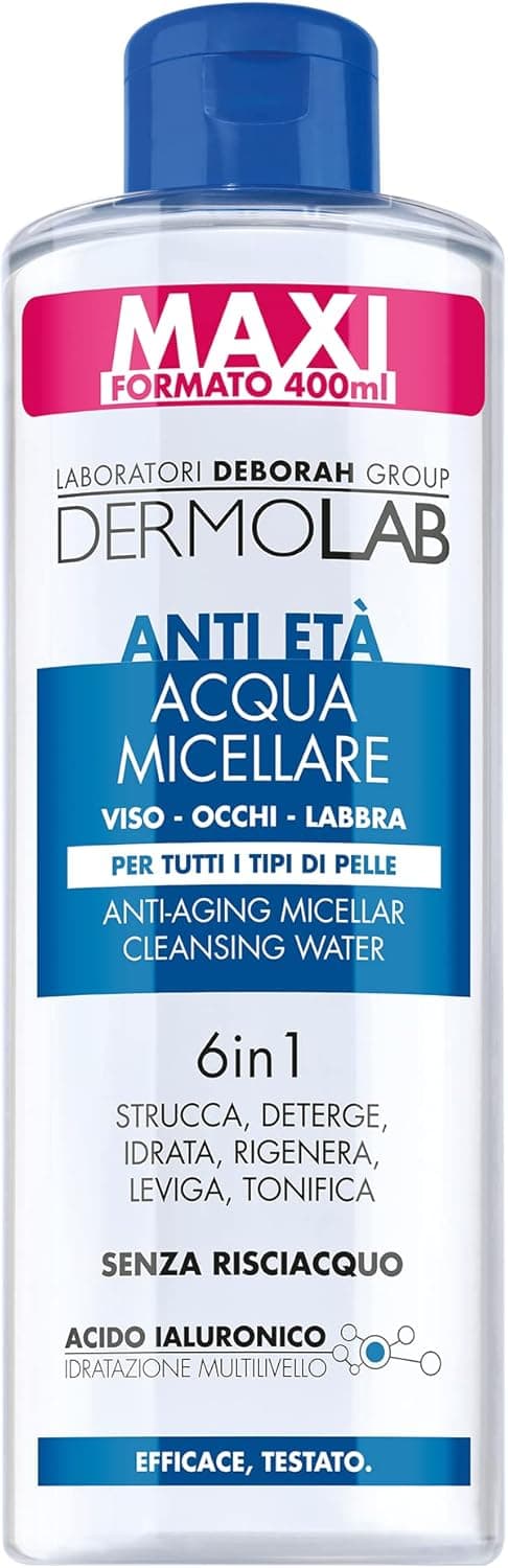 Detalle de Dermolab Acqua Micellare Struccante Viso Antiage 6 in 1 con Acido Ialuronico e Olio di Argan, 400 ml