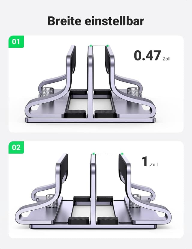 Detalle de UGREEN Aluminium vertikaler Laptop-Ständer mit 2 Slots – platzsparende Halterung für MacBook, iPad & mehr