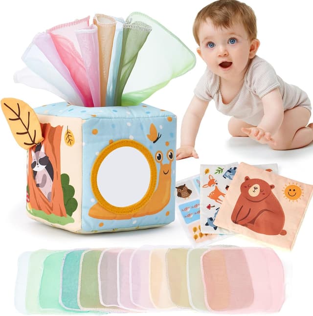 Detalle de hahaland Baby Tissue Box Toy 12 scarves