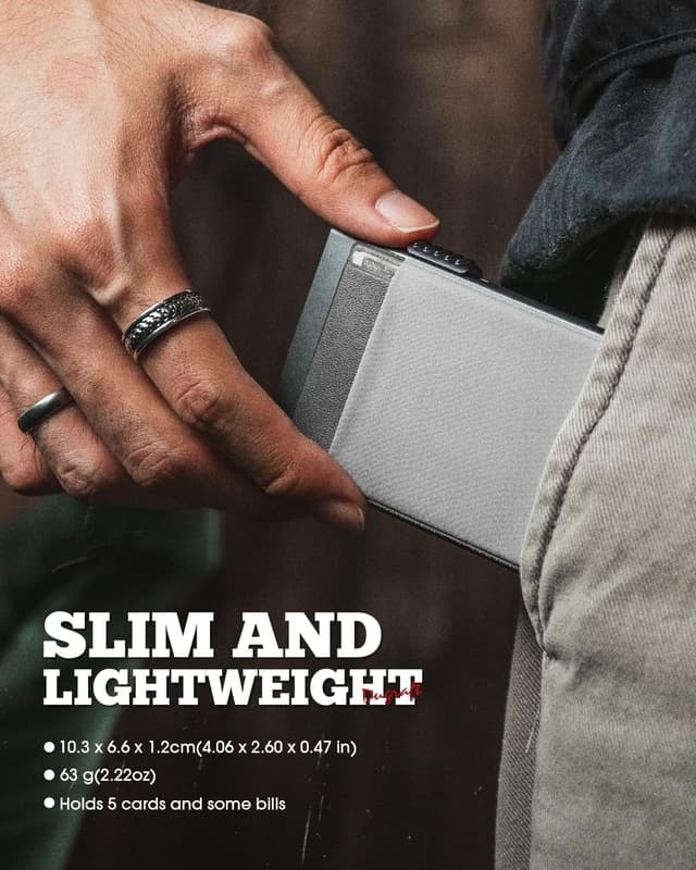 Detalle 2 de DUGRAFT Men’s Pop-Up Credit Card Holder Wallet – Slim RFID-Blocking Aluminium with Coin Pocket (Grey)