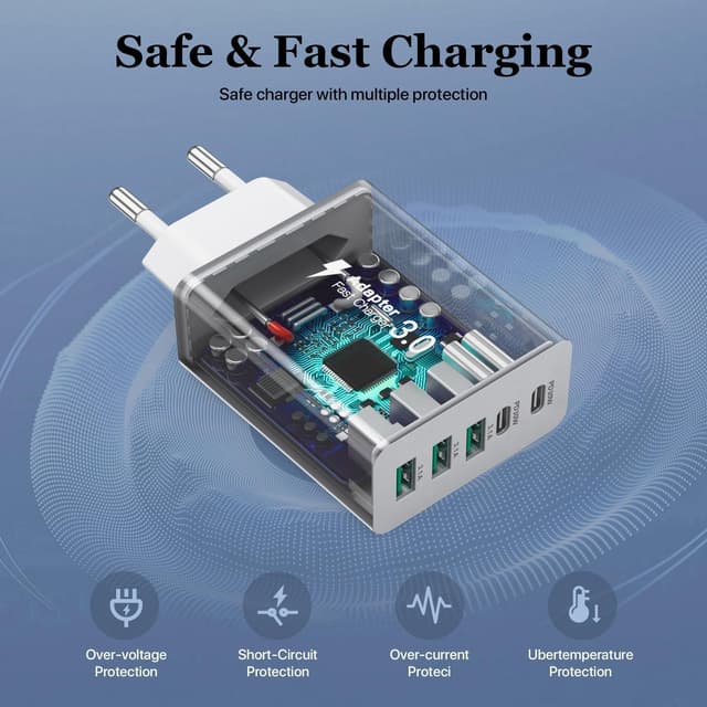 Detalle 1 de Caricatore USB C 60W 5 porte