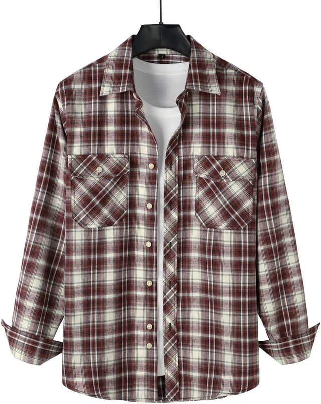 Detalle 2 de PARKLEES Men’s Casual Regular Fit Checked Flannel Button-Up Shirt with Pockets