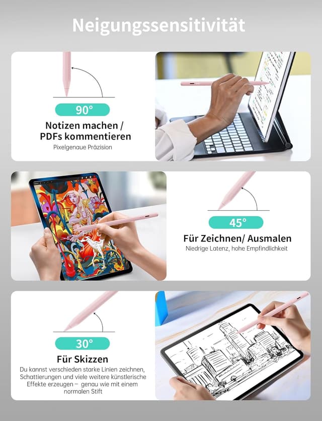 Detalle 2 de MEKO Stift für iPad 2018–2025 mit Schnellladung (13 Minuten), Palm Rejection & Neigungssensitivität