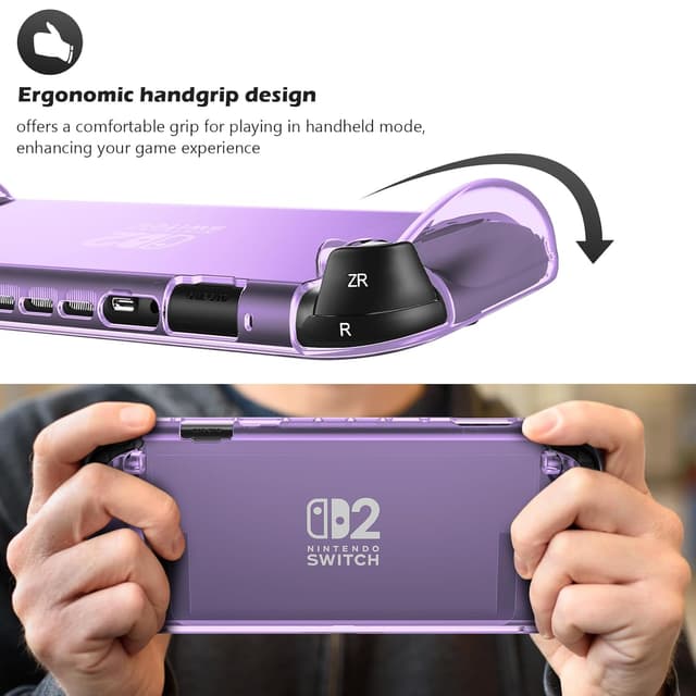 Detalle de ProCase Schutzhülle für Nintendo Switch 2 (2025) – kratzfest, stoßfest mit ergonomischem Griff (lila durchscheinend)