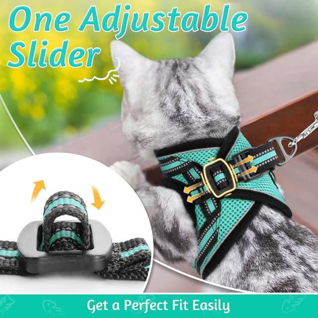 Thumbnail 6 de rabbitgoo Cat Harness and Leash Set (Escape Proof, Reflective Strip) – Adjustable Soft Vest Harness, Green, Size M