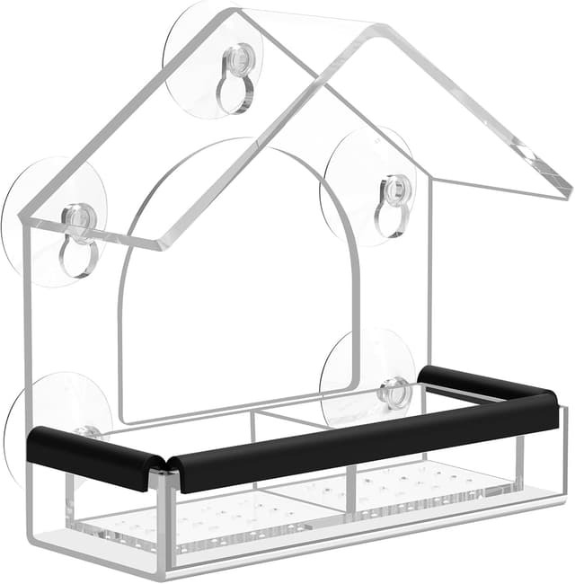 Detalle de LIANGPIN Clear Window Bird Feeder with 5 Strong Suction Cups (Acrylic, removable tray)