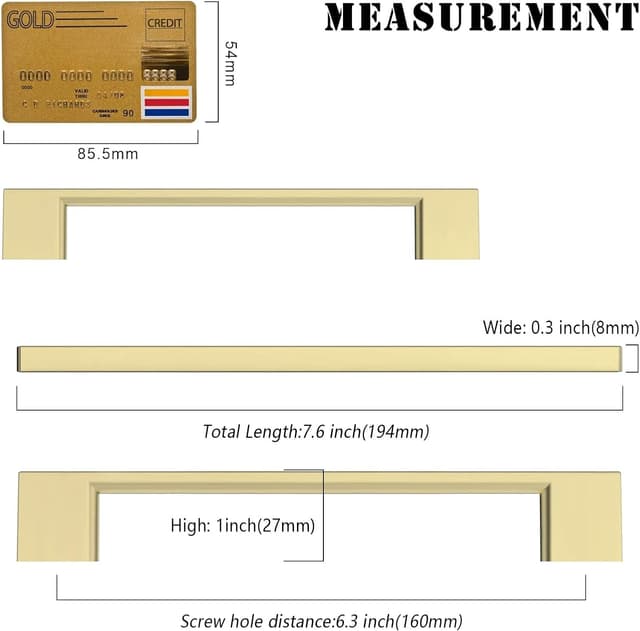 Detalle de Amerdeco set da 5 maniglie per mobili da cucina con interasse fori 160 mm, oro spazzolato