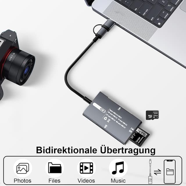 Detalle 1 de Dalimee 4-in-1 SD Kartenleser USB-C & USB (SD/TF/CF/MS) mit bidirektionaler Übertragung