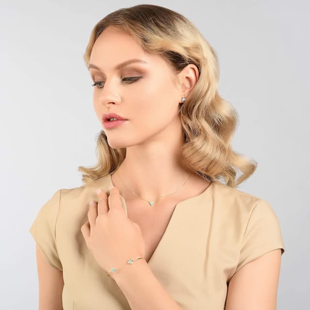 Detalle 2 de Namana braccialetto rigido con opalini e motivi a triangoli, placcato oro 14ct o color argento