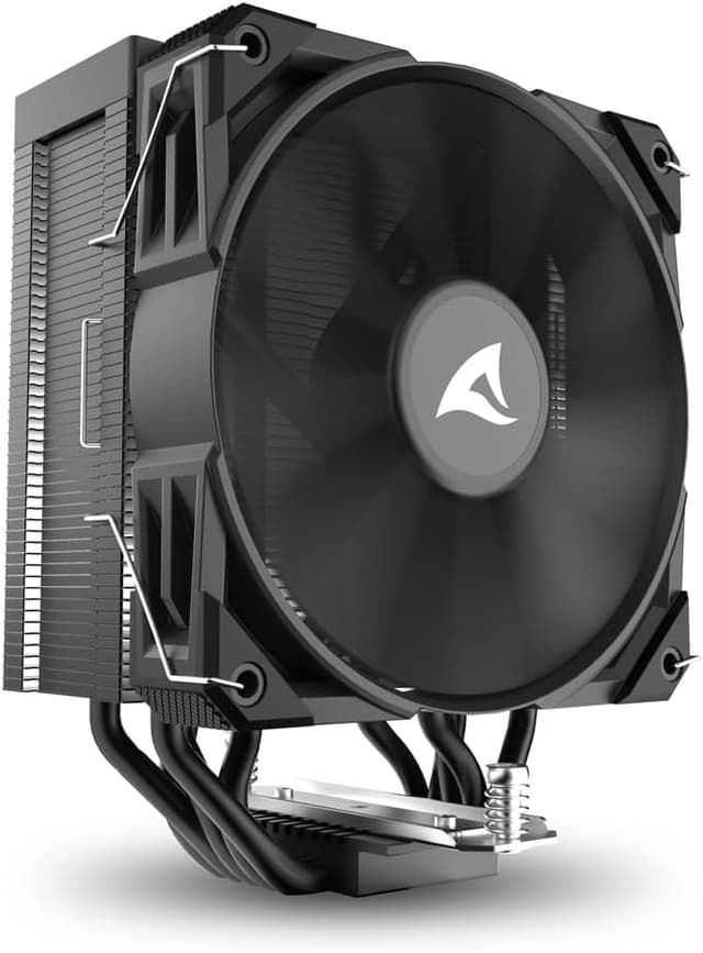 Detalle de Sharkoon A50 Schwarz CPU-Kühler mit 120-mm-PWM-Lüfter und 5 Heatpipes