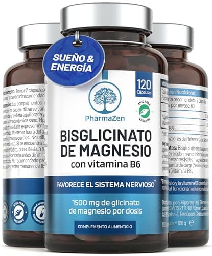 Detalle de PharmaZen Bisglicinato de Magnesio 1500 mg con vitamina B6 (120 cápsulas veganas)