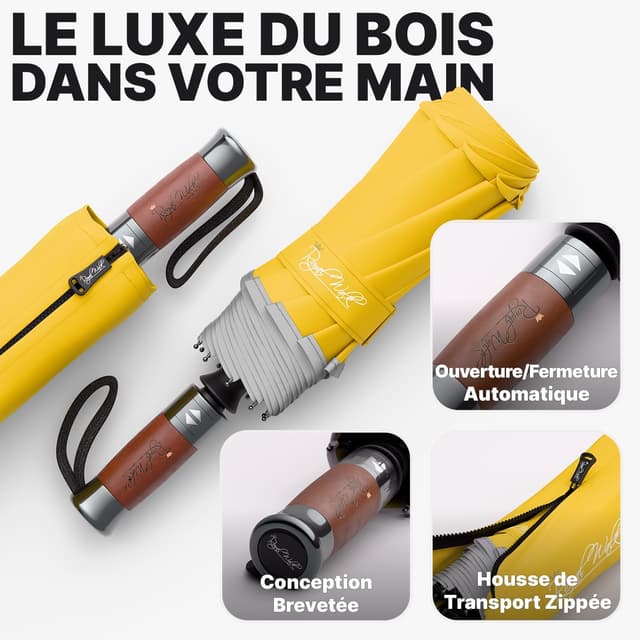 Detalle de Royal Walk Parapluie de poche automatique jaune avec double toit coupe-vent (L)