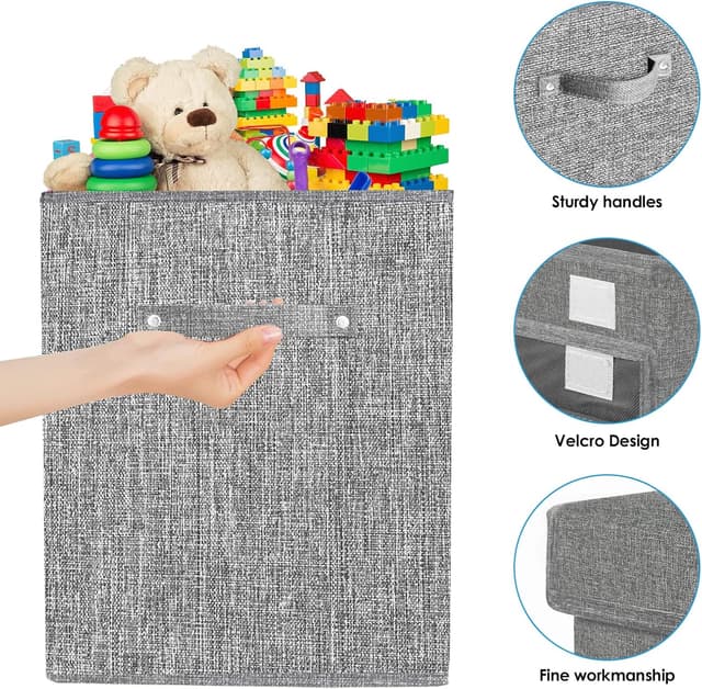 Detalle de VERONLY Aufbewahrungsbox Spielzeugkiste mit Deckel (83 l), faltbar und mit Tragegriffen – hellgrau