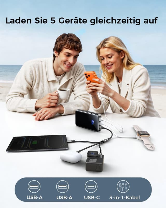 Detalle 2 de Power Bank 26.800 mAh mit Schnellladefunktion (bis 22,5 W) & LED-Display – tragbarer Akku für Reisen und Outdoor