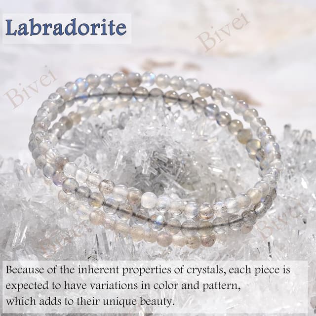 Detalle 2 de Braccialetto Bivei in cristallo di labradorite da donna con perle da 4 mm, elastico e regolabile