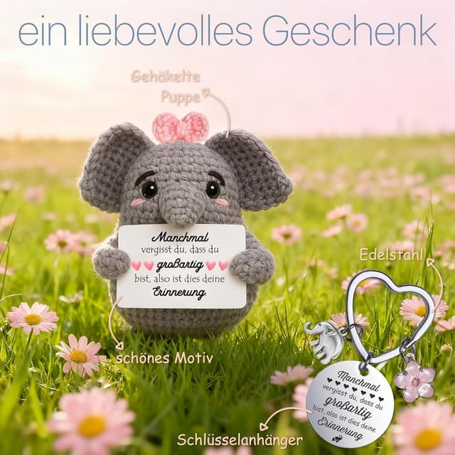 Detalle 2 de Farbeele Mutmacher-Geschenk mit Elefant und Edelstahl-Schlüsselanhänger (ca. 6 x 8 cm)