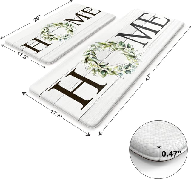 Detalle de KIMODE Farmhouse Kitchen Mat 2-Pack (Anti-Fatigue, Non-Skid, Waterproof)