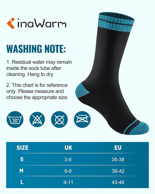 Detalle de inaWarm Waterproof Socks for Men – breathable 3-layer hiking & walking crew socks for cold, wet weather