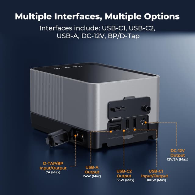 Detalle de K&F CONCEPT KF-V99 Pro Mini V-Mount Battery with PD 100W USB-C Fast Charging (99Wh/6700mAh)