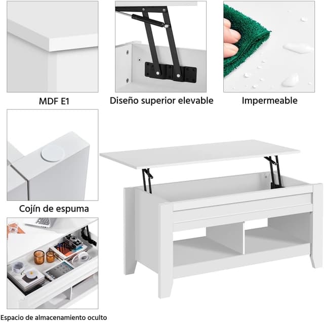 Detalle 2 de Yaheetech Mesa Centro Elevable de Madera