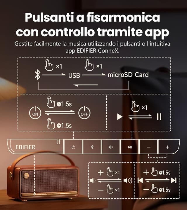 Thumbnail 6 de Edifier MP330 altoparlante Bluetooth portatile 40W RMS, audio ad alta risoluzione e multipoint (marrone)