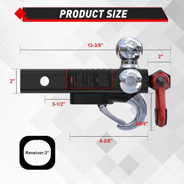 Detalle 2 de TYT Tri Ball Trailer Hitch 10,000 lbs ๐