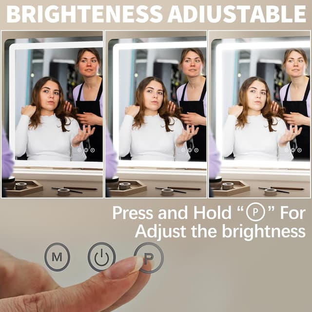 Detalle de FENNIO 23" x 18" Vanity Mirror with Lights (LED) — 3 Color Modes & Adjustable Brightness