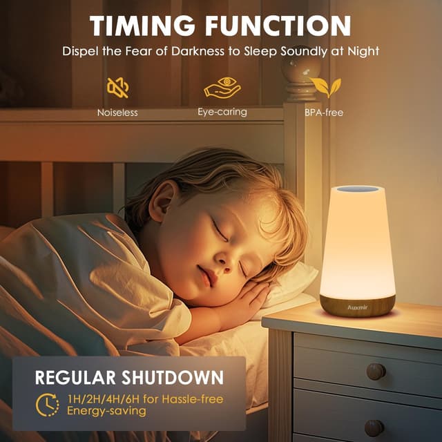 Detalle 2 de Auxmir Touch dimmbare Nachttischlampe mit RGB-Wechsel, Fernbedienung & USB-Akku