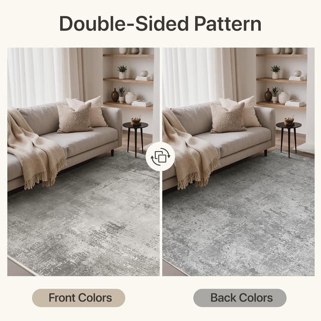 Detalle 2 de BEIMO Tapis salon moderne double face 160x230 cm gris, lavable en machine