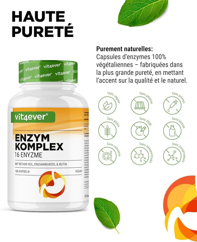 Detalle 1 de Enzymes Digestives 180 Gélules avec 16 enzymes